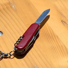 Red Swiss Army multi-tool knife