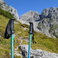 Trekking poles on a mountain trail